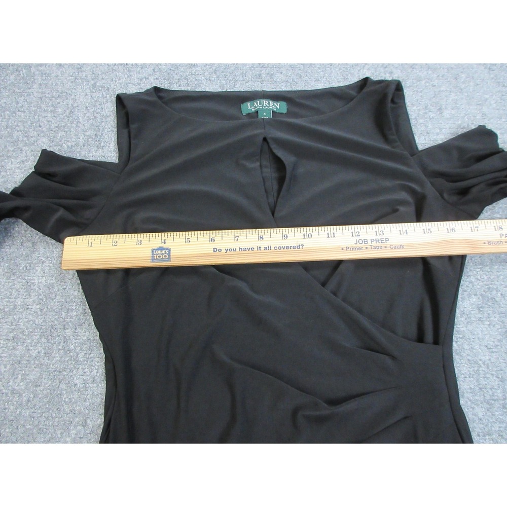 Lauren Ralph Lauren Dress Womens 4 Black Cold Shoulder Ruffle Sleeve Sheath LBD‎ - Picture 6 of 14